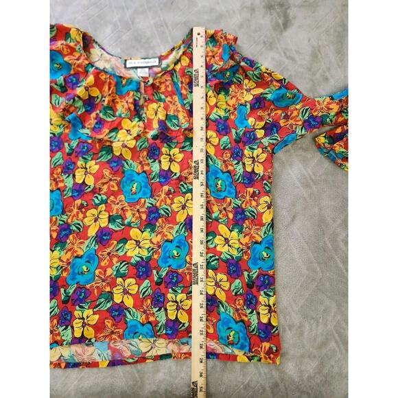 Vintage Silk Exchange 100% Silk Floral Tropical Hawaiian Ruffled Blouse Large - Picture 7 of 11